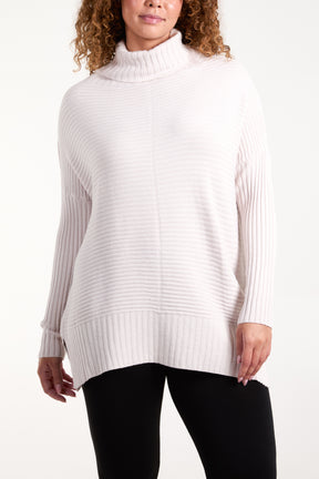 Knitted Rib Roll Neck Jumper