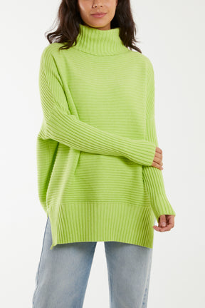 Knitted Rib Roll Neck Jumper