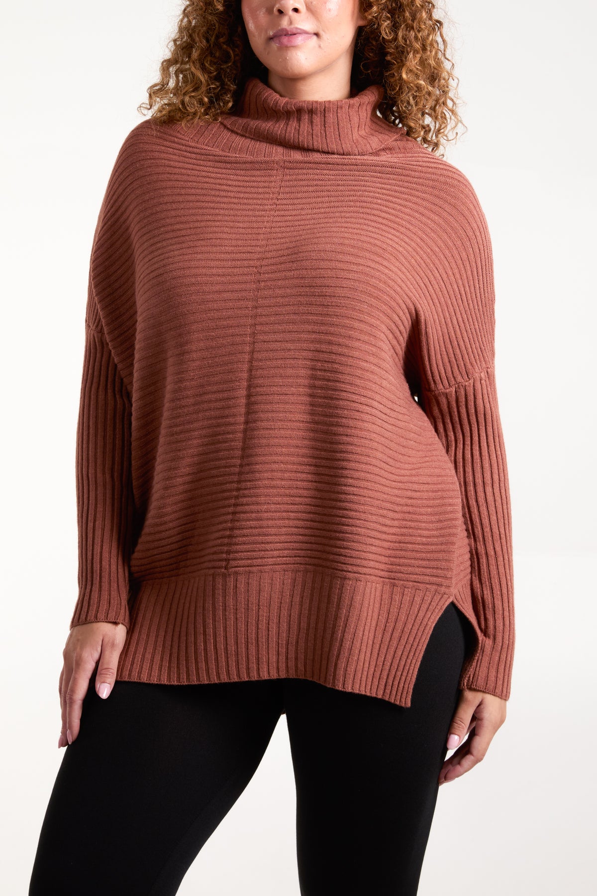 Knitted Rib Roll Neck Jumper