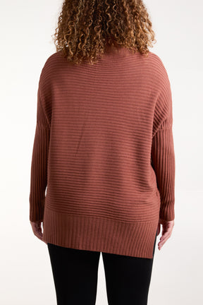 Knitted Rib Roll Neck Jumper