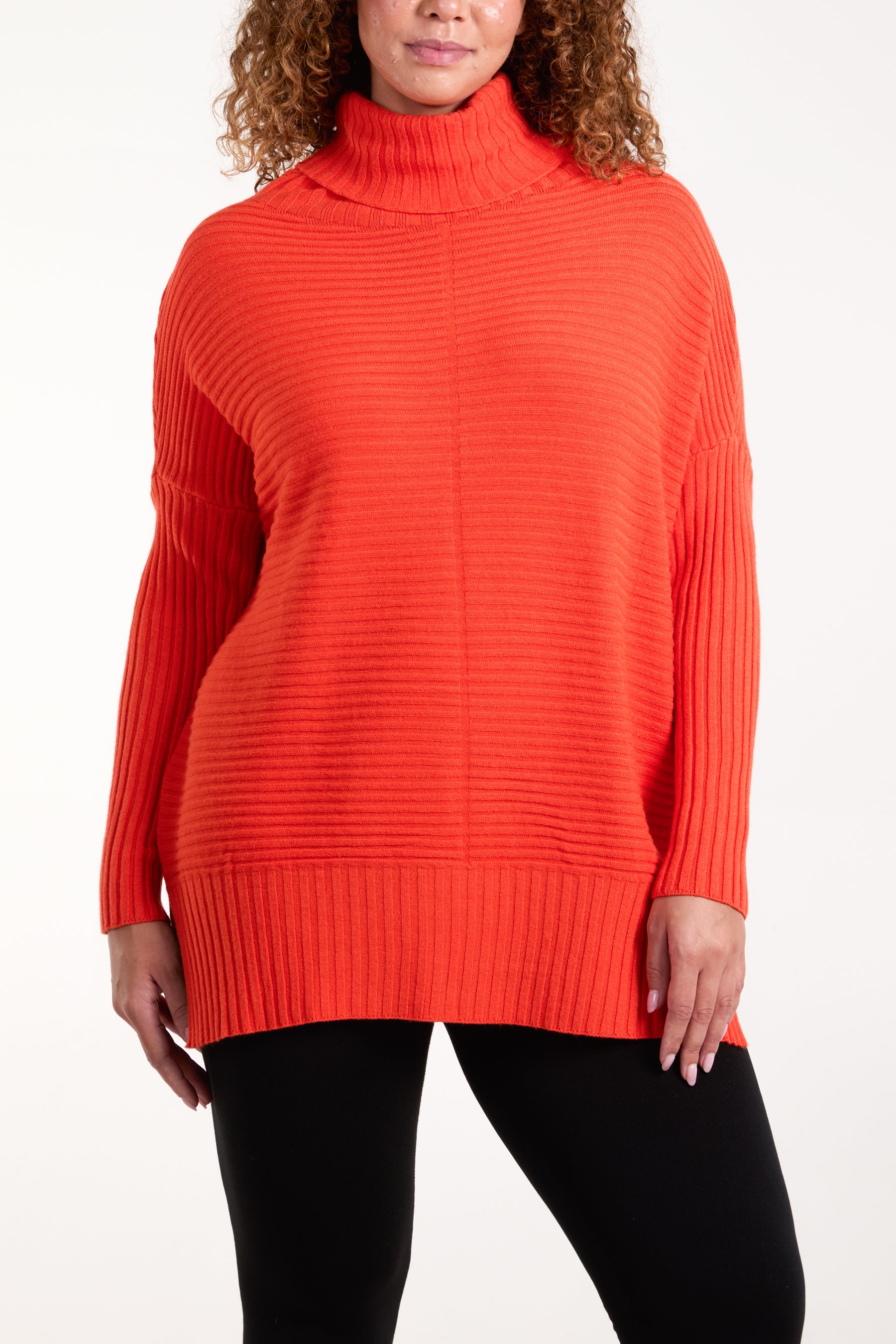 Knitted Rib Roll Neck Jumper