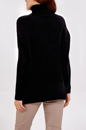 Knitted Rib Roll Neck Jumper