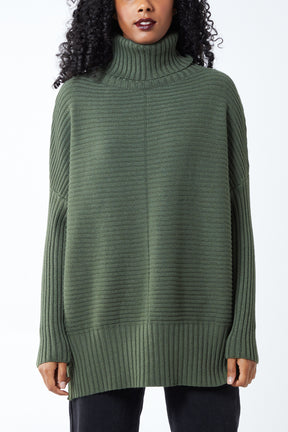 Knitted Rib Roll Neck Jumper