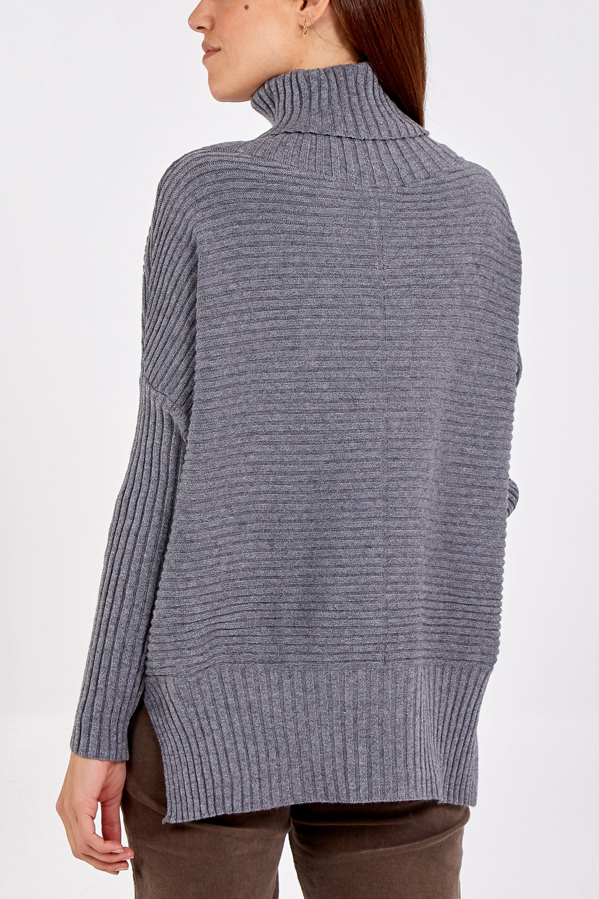 Knitted Rib Roll Neck Jumper