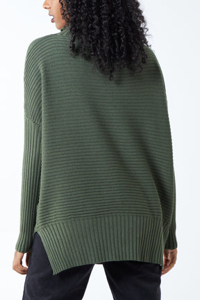 Knitted Rib Roll Neck Jumper