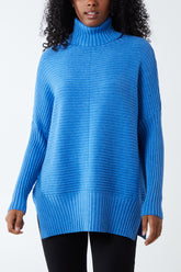 Knitted Rib Roll Neck Jumper