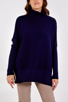 Knitted Rib Roll Neck Jumper