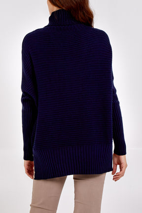 Knitted Rib Roll Neck Jumper