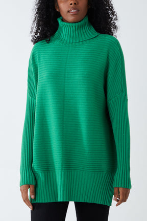 Knitted Rib Roll Neck Jumper