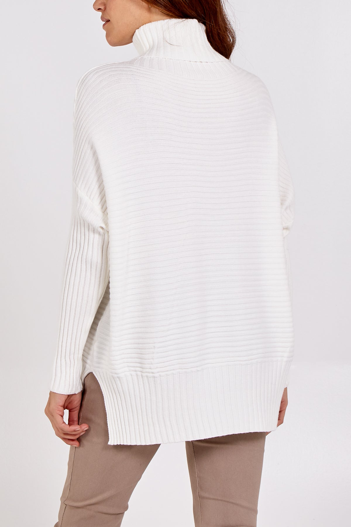 Knitted Rib Roll Neck Jumper