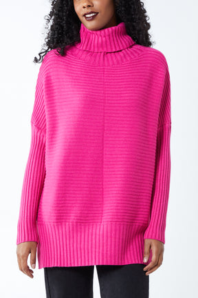 Knitted Rib Roll Neck Jumper