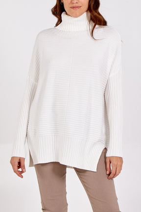 Knitted Rib Roll Neck Jumper