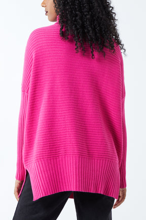 Knitted Rib Roll Neck Jumper