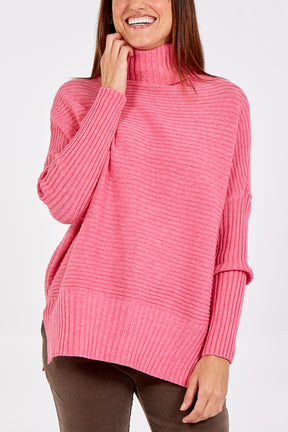 Knitted Rib Roll Neck Jumper