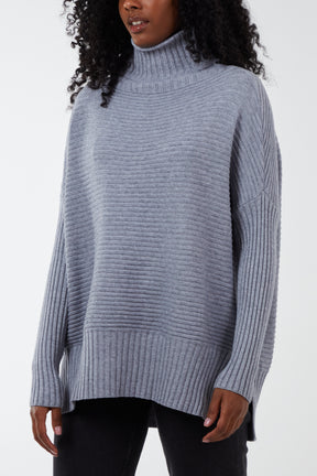 Knitted Rib Roll Neck Jumper