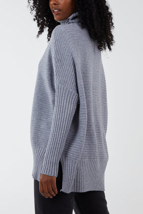 Knitted Rib Roll Neck Jumper