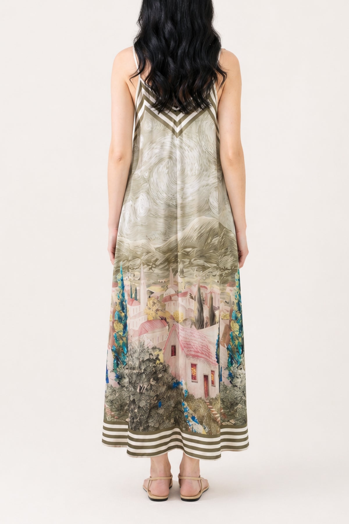 Landscape Print Satin Cami Dress