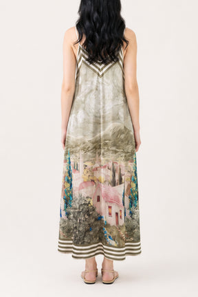Landscape Print Satin Cami Dress
