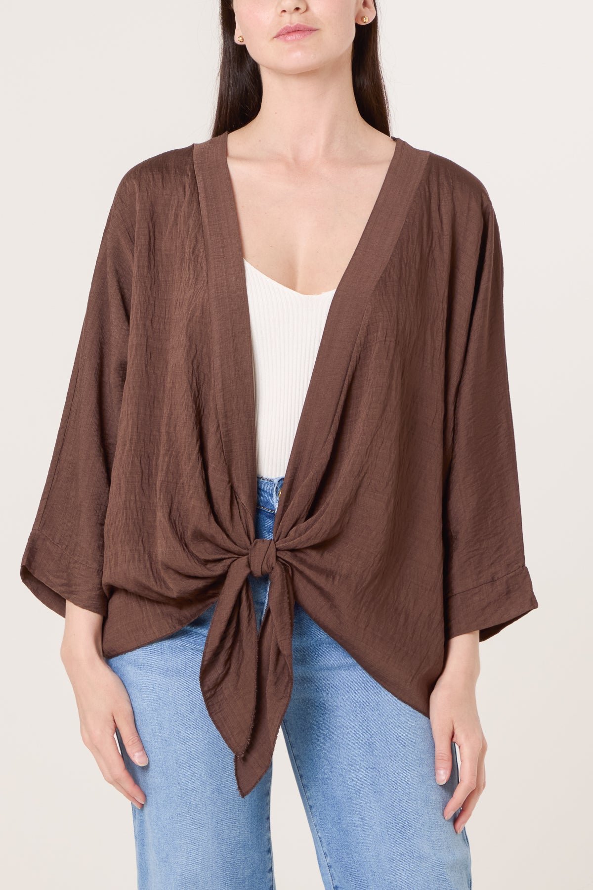 Front Knot Linen Kimono