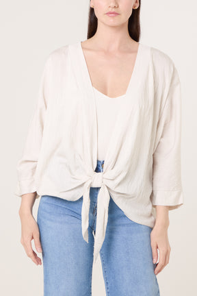 Front Knot Linen Kimono