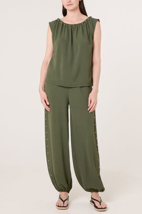 Studded Sleeveless Top & Balloon Trouser