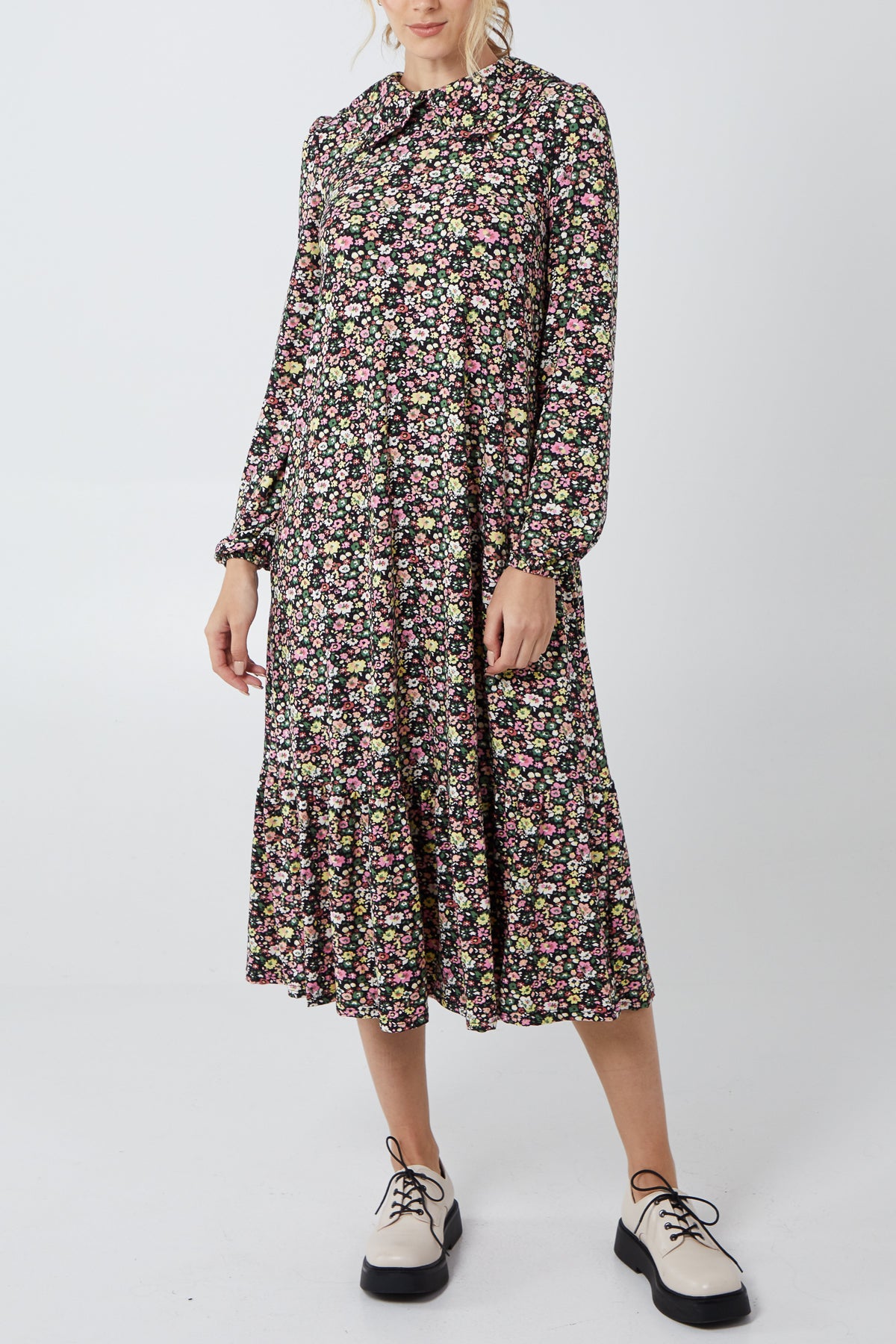 Floral Frill Collar Smock Dress