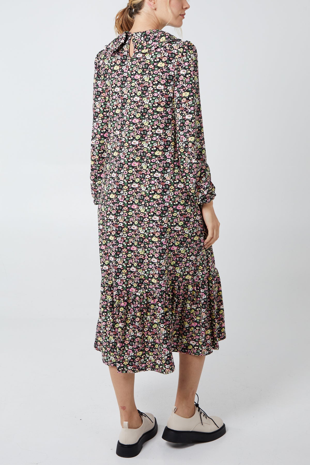 Floral Frill Collar Smock Dress