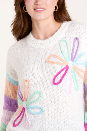 Embroidery Multi Colour Flower & Stripes Jumper