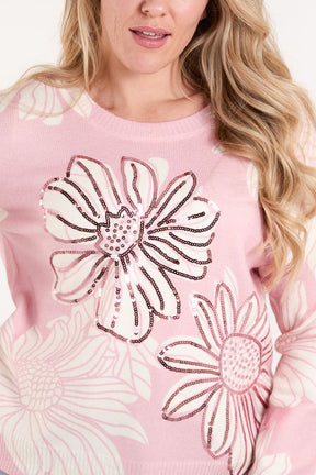 Sequin Embellished Flower Jumper