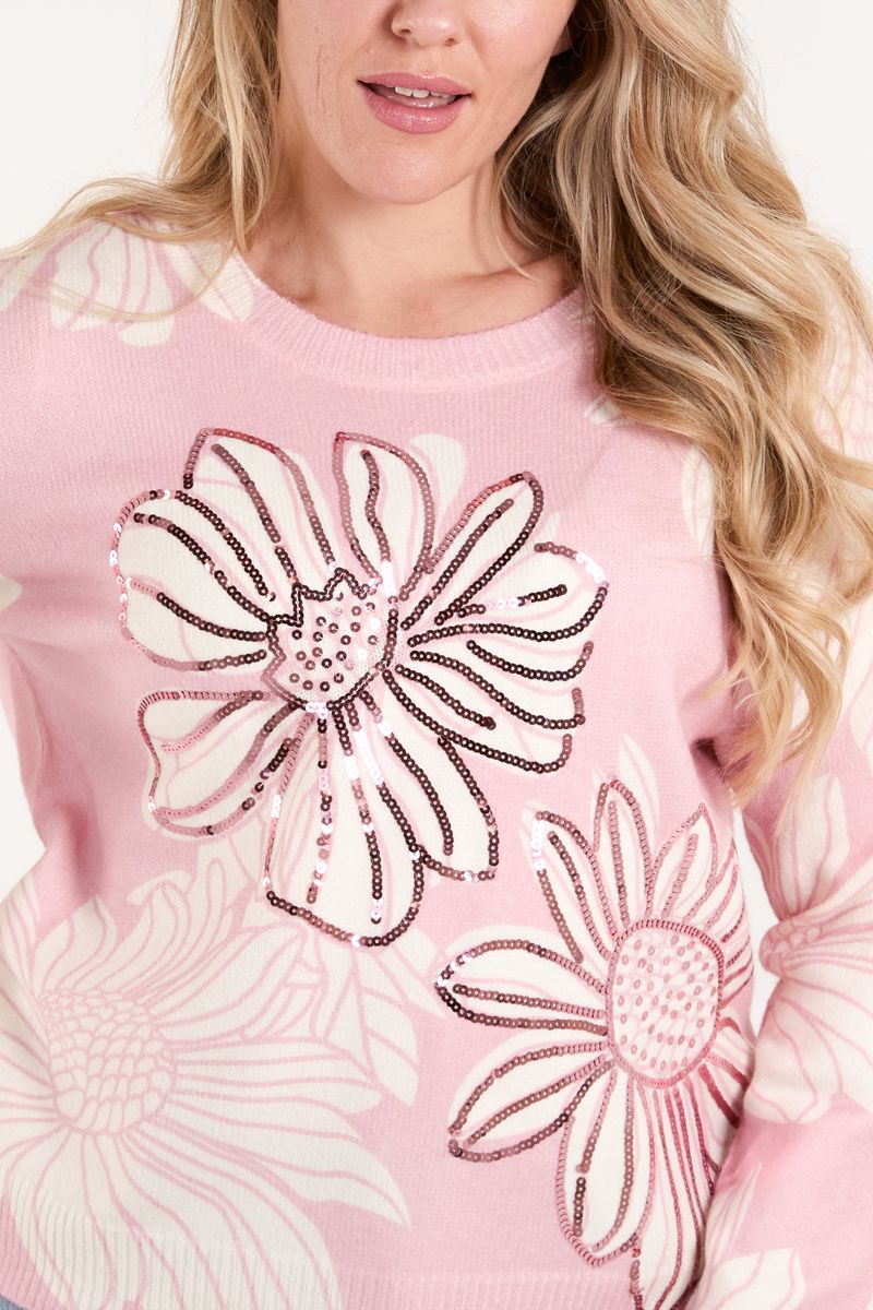 Sequin Embellished Flower Jumper