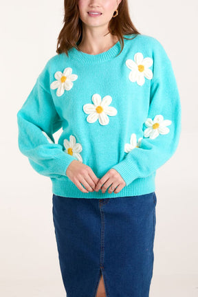 Knitted Daisies Crew Neck Jumper