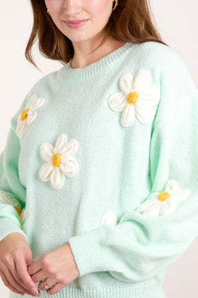 Knitted Daisies Crew Neck Jumper