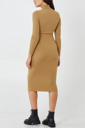 Roll Neck Knitted Midi Dress