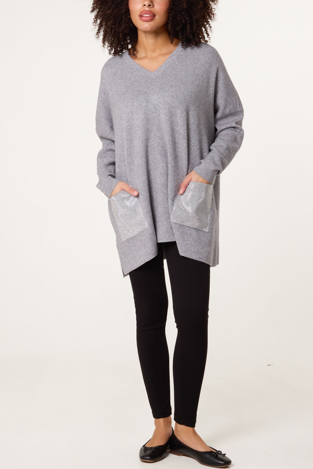 V-Neck Embellished Pocket Jumper