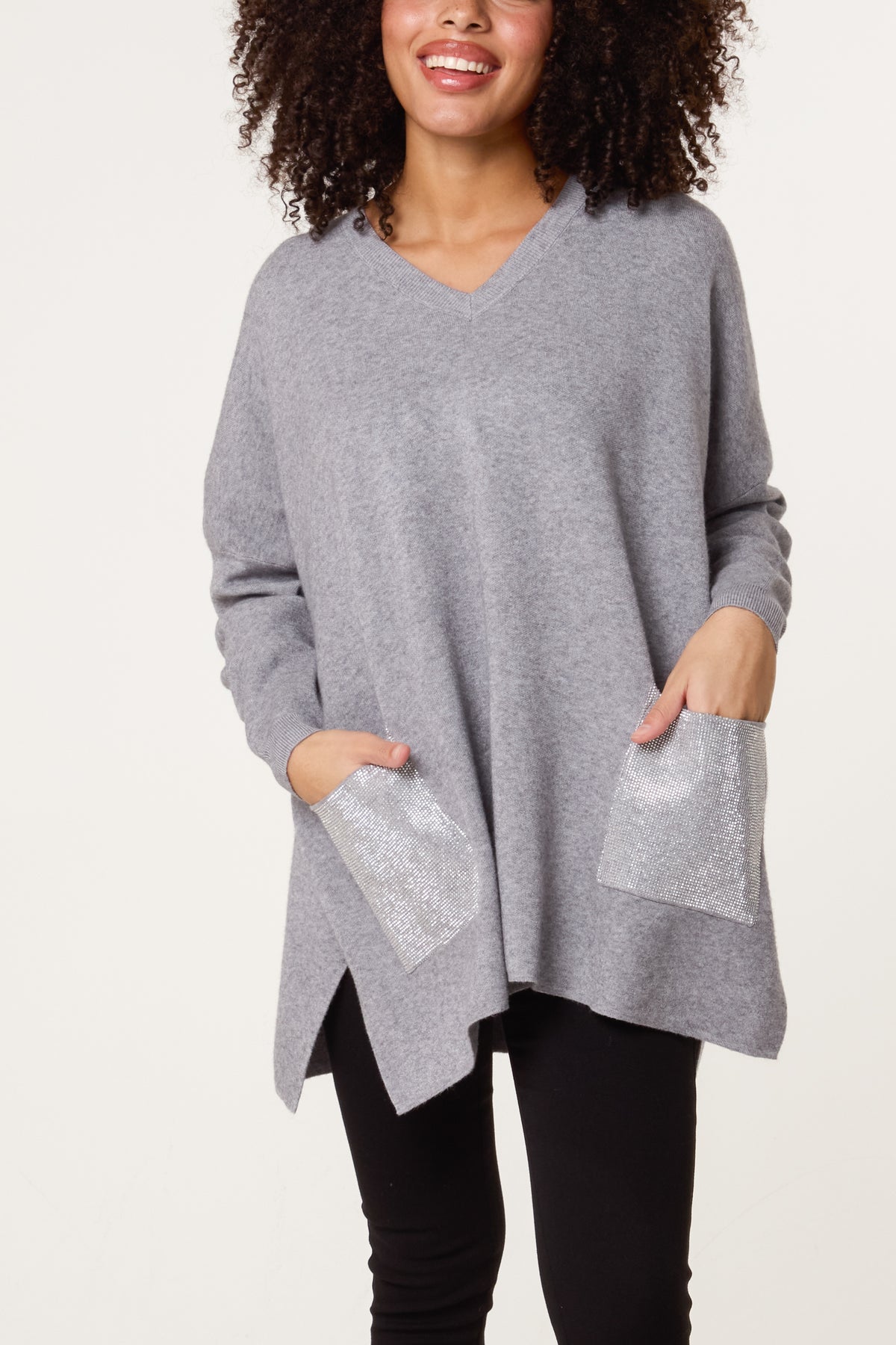 V-Neck Embellished Pocket Jumper