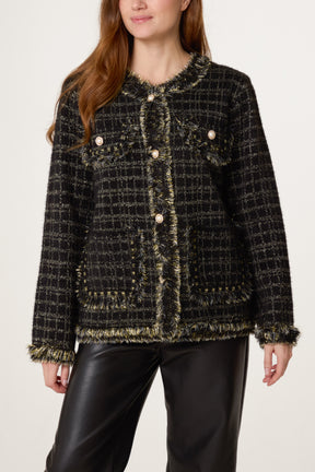 Fluffy Sparkle Knit Pearl Pocket Cardigan