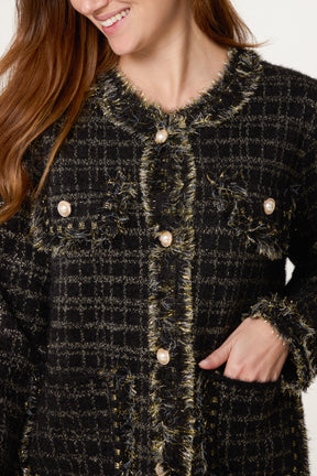 Fluffy Sparkle Knit Pearl Pocket Cardigan