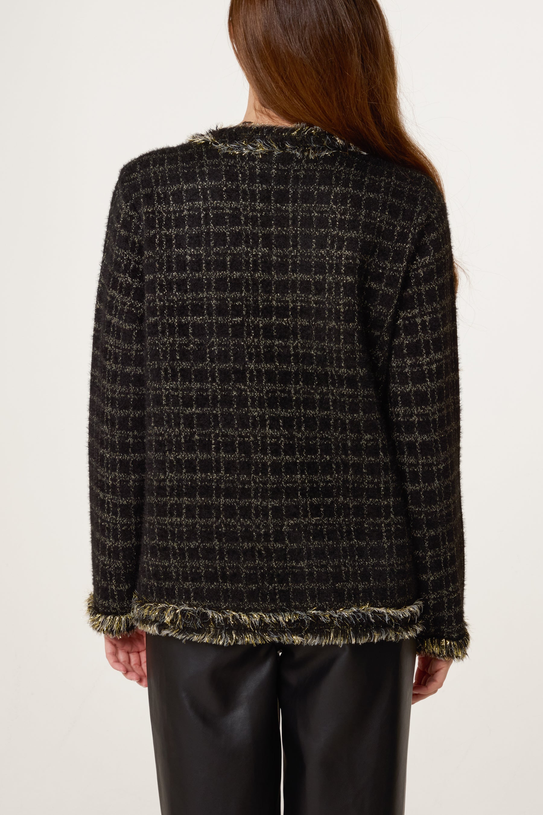 Fluffy Sparkle Knit Pearl Pocket Cardigan