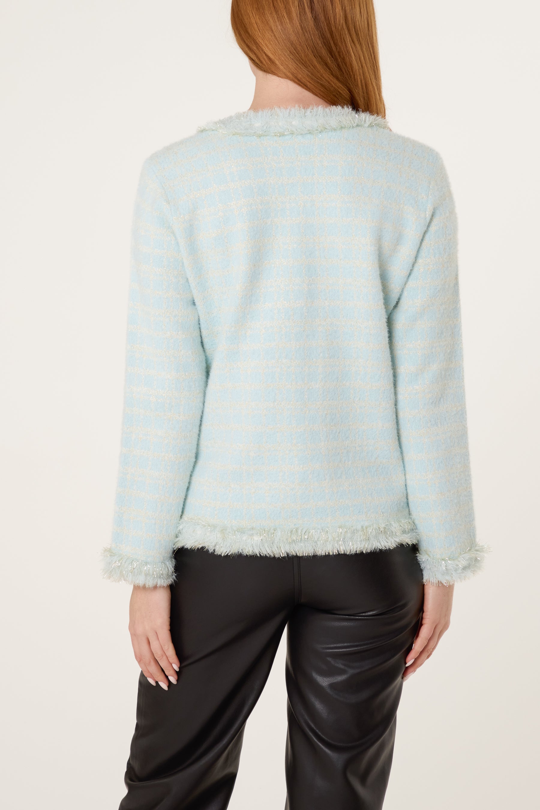 Pearl Button Check Knit Cardigan