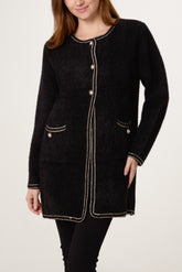 Pearl Button Longline Knit Cardigan