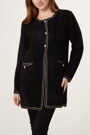 Pearl Button Longline Knit Cardigan