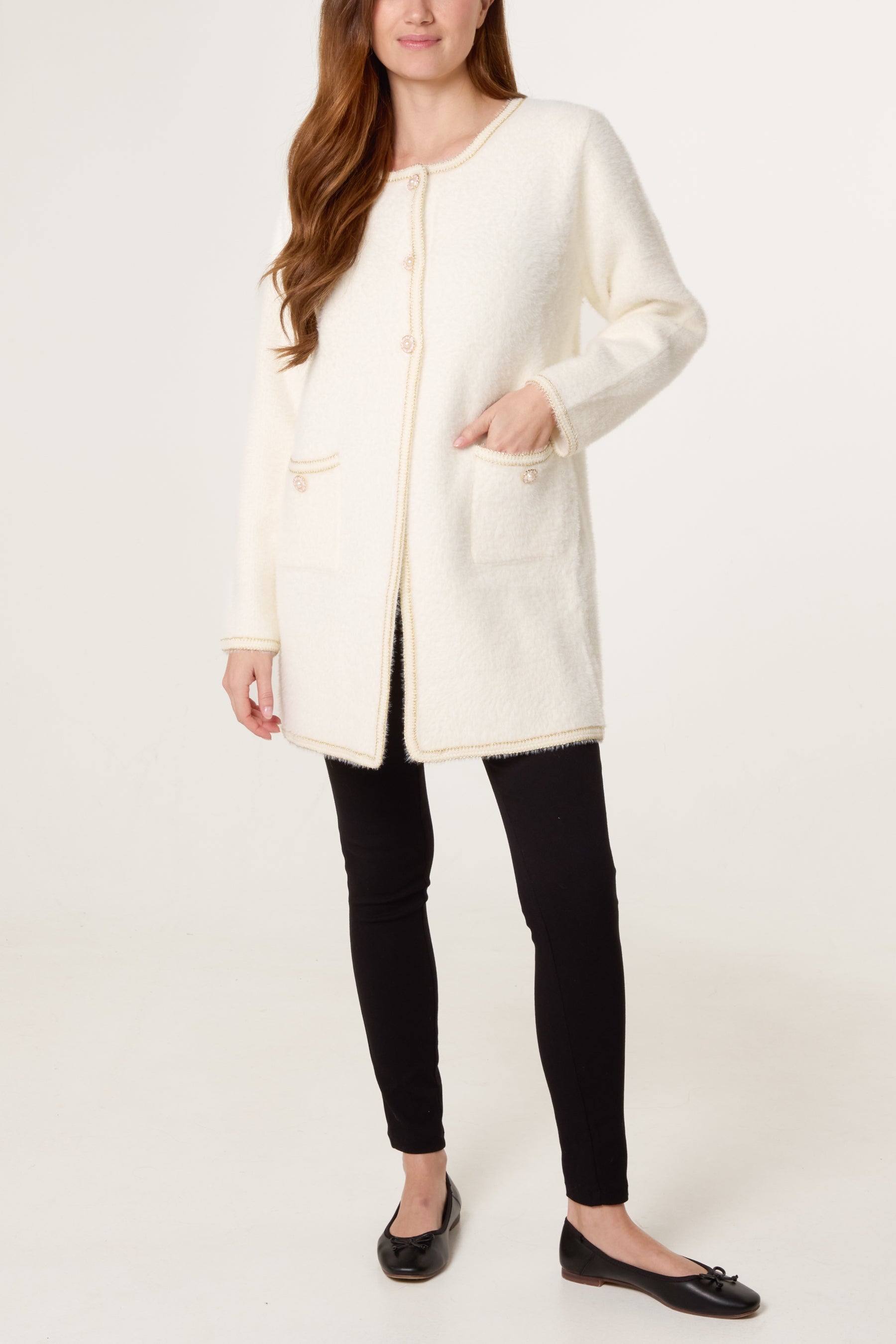 Pearl Button Longline Knit Cardigan