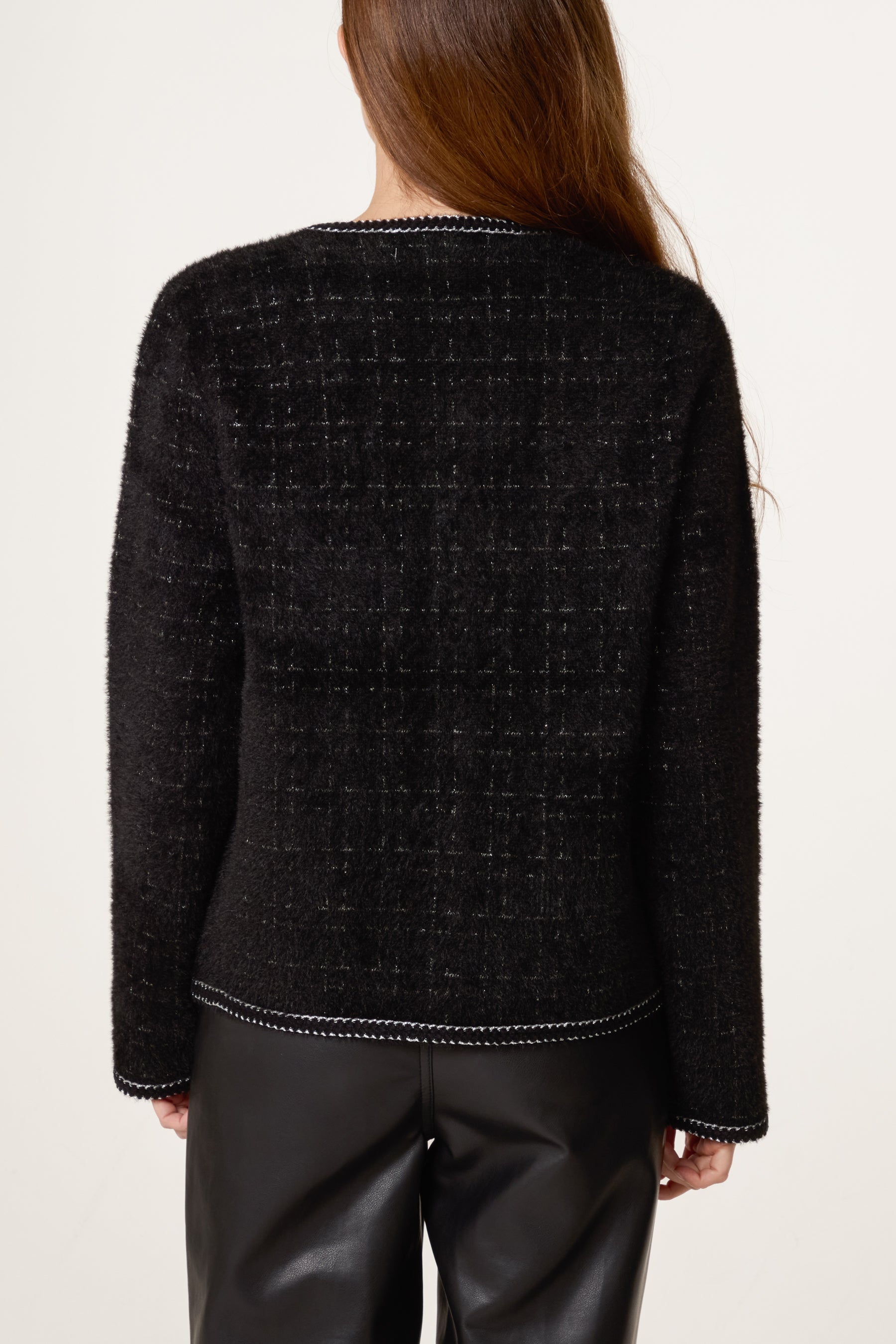 Pearl Button Check Knit Pocket Cardigan