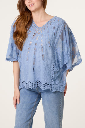 Lace & Crochet V-Neck Top