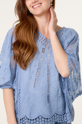 Lace & Crochet V-Neck Top