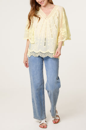 Lace & Crochet V-Neck Top