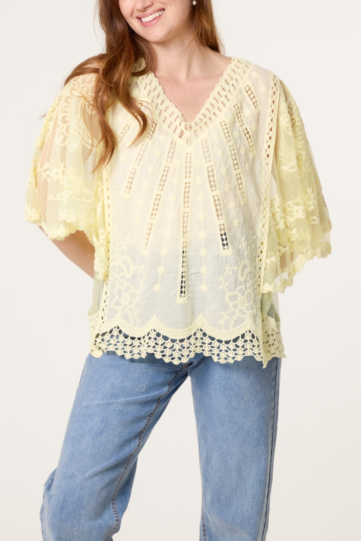 Lace & Crochet V-Neck Top
