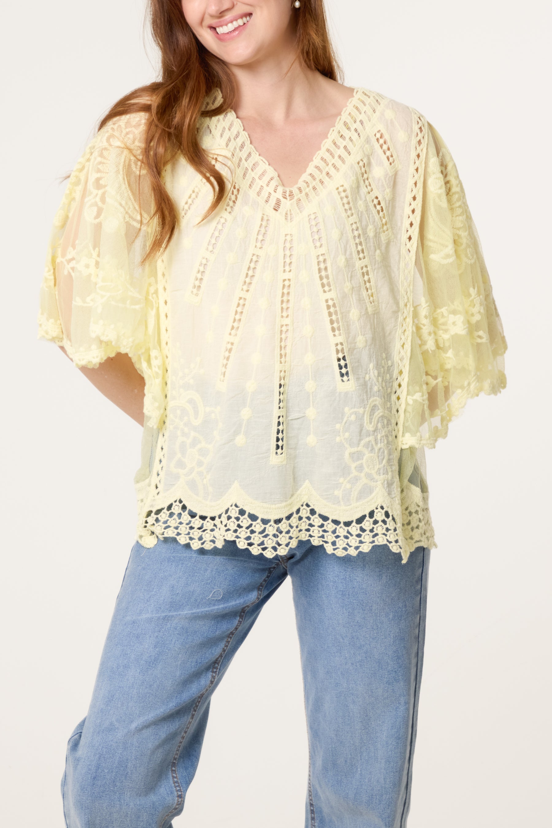 Lace & Crochet V-Neck Top
