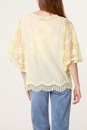 Lace & Crochet V-Neck Top
