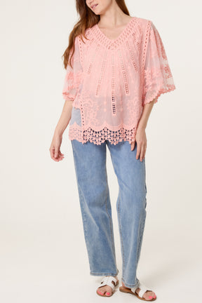 Lace & Crochet V-Neck Top